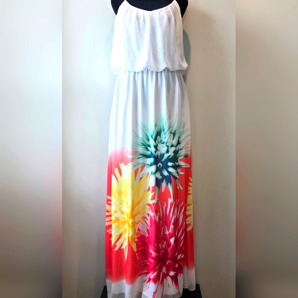 Bisou Bisou Women's White Sleeveless Floral Maxi Dress Size 12